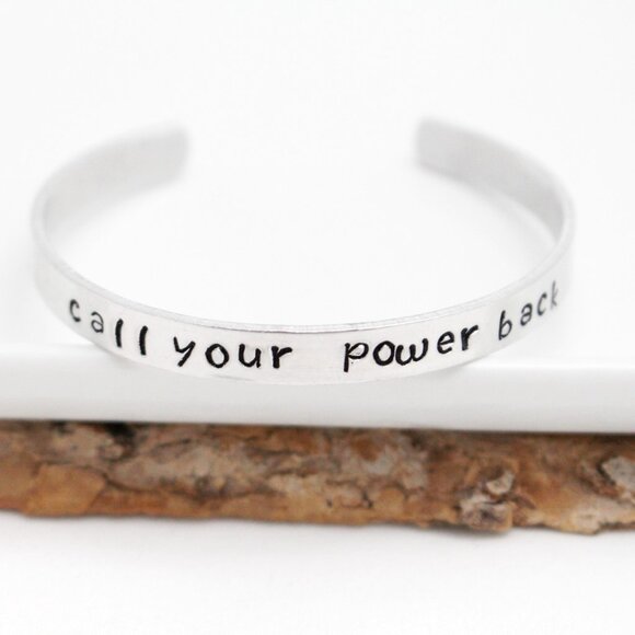 Call Your Power Back - Hand Stamped Anodized Aluminum Bangle - Adjustable - Picture 8 of 11